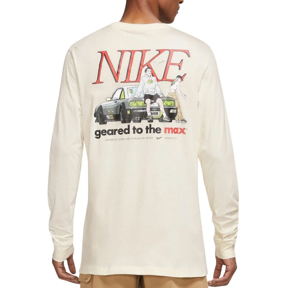 NIKE Air Max 95 Tuned Air Long Sleeve Shirt XL Beige Red FD1339 110 Mens T-Shirt